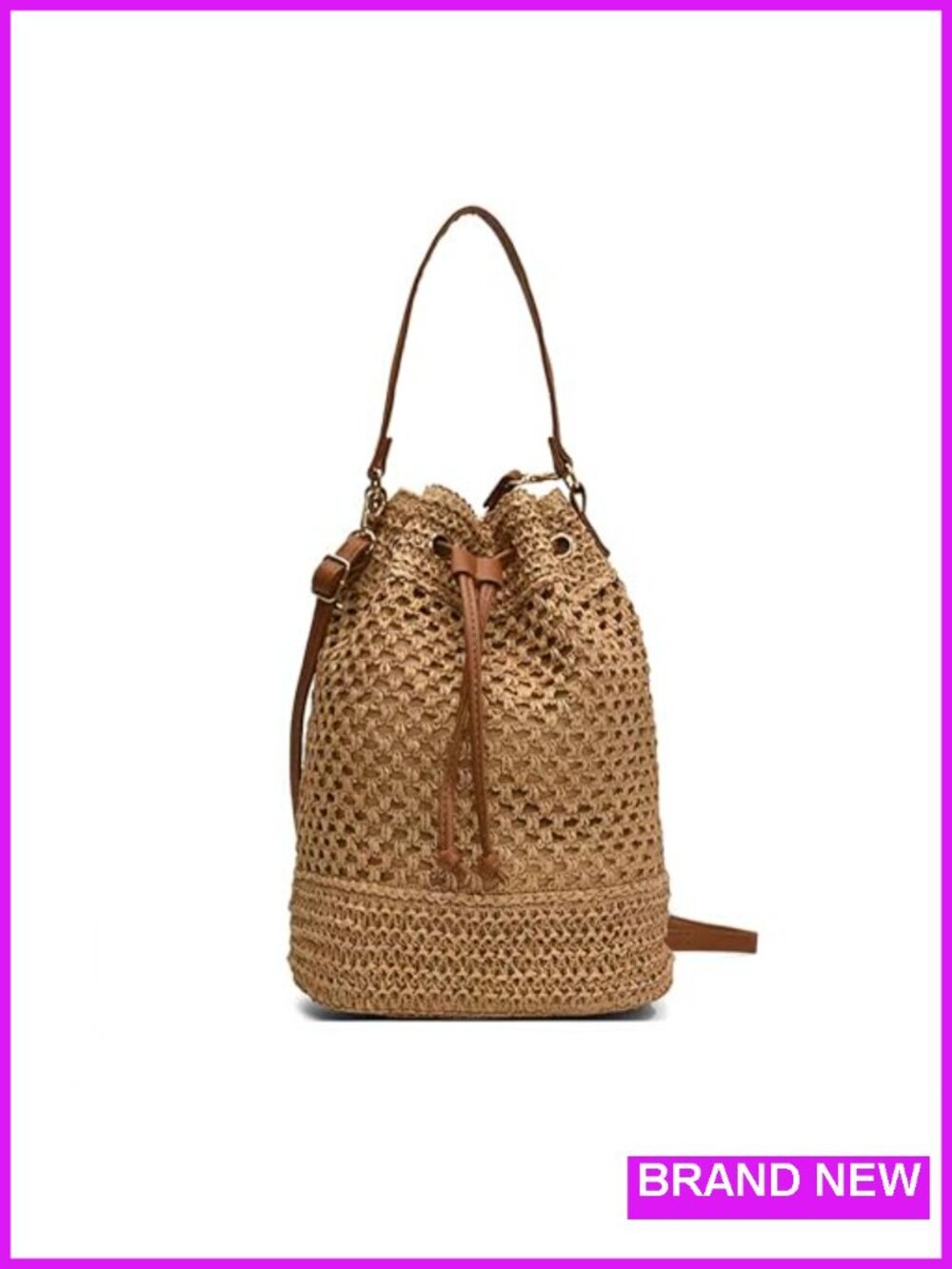 Straw Woven Crossbody Purse, Crochet Beach Bag for Women, Adjustable Drawstring